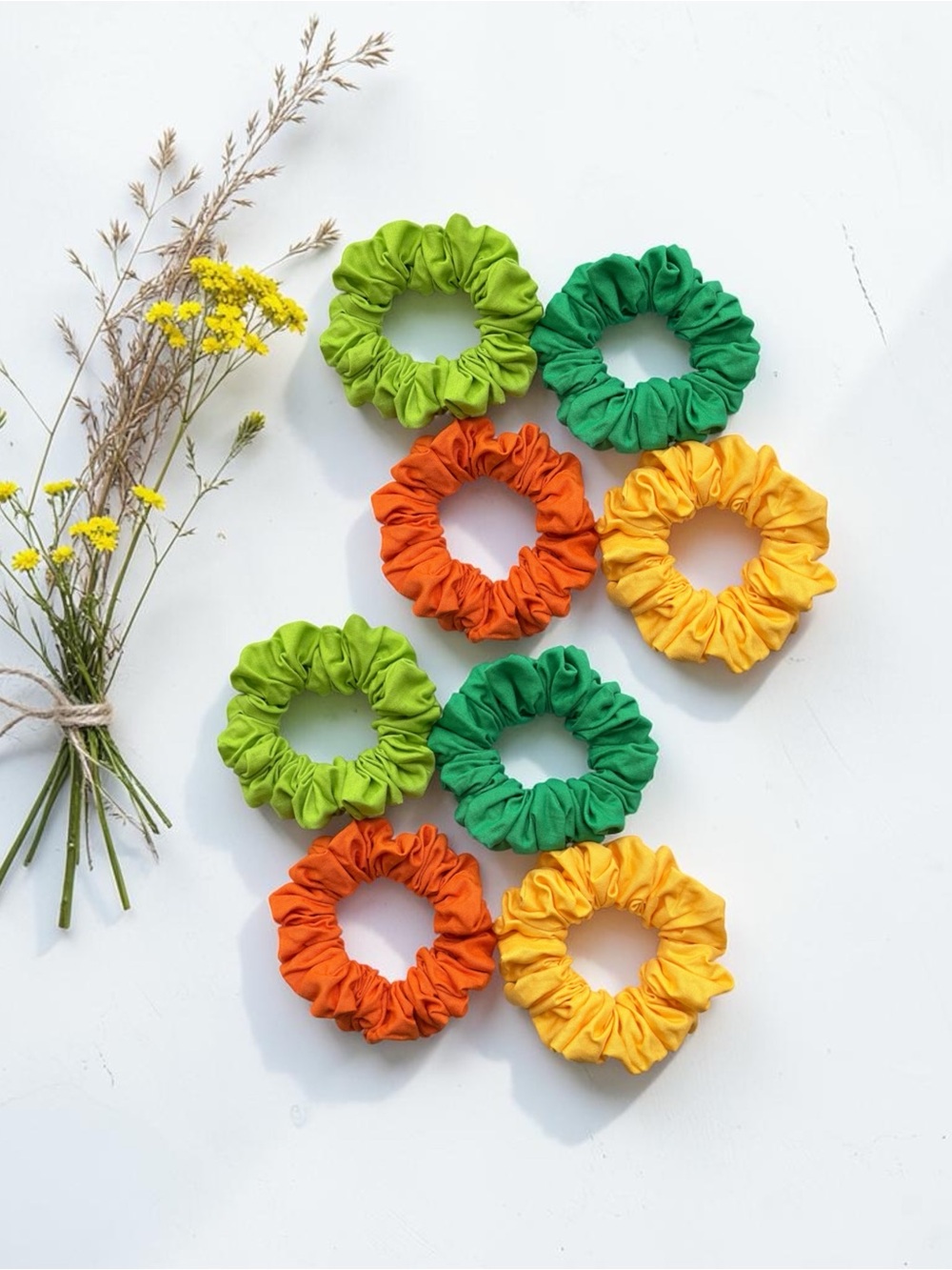 Bright Multi-Color Scrunchie Set – Green, Orange & Yellow - Picture 6 of 7